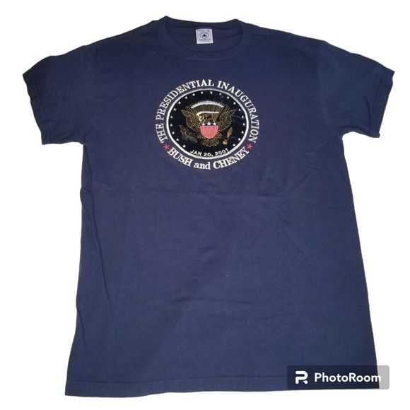 Vintage Y2K George Bush Dick Cheney Inauguration Blue T-Shirt Medium Embroidered - Picture 1 of 8